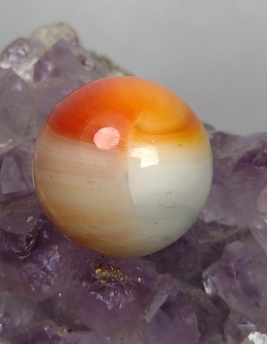 NM+ Orange & White Rainbow Patch Vintage Marbles .63" Vitro Akro Glass TOY 🔥 - Foto 3 di 12