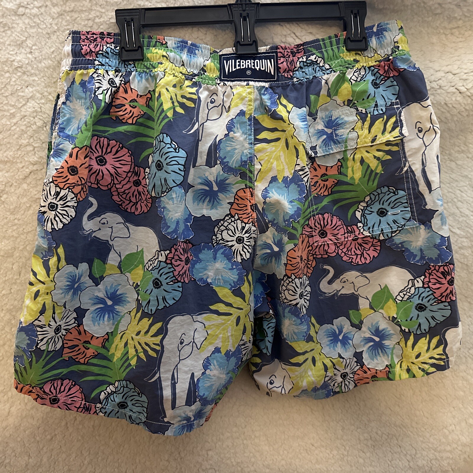 Vilebrequin Floral Elephant Swim Trunks Shorts Mens XXL Bahama Blue