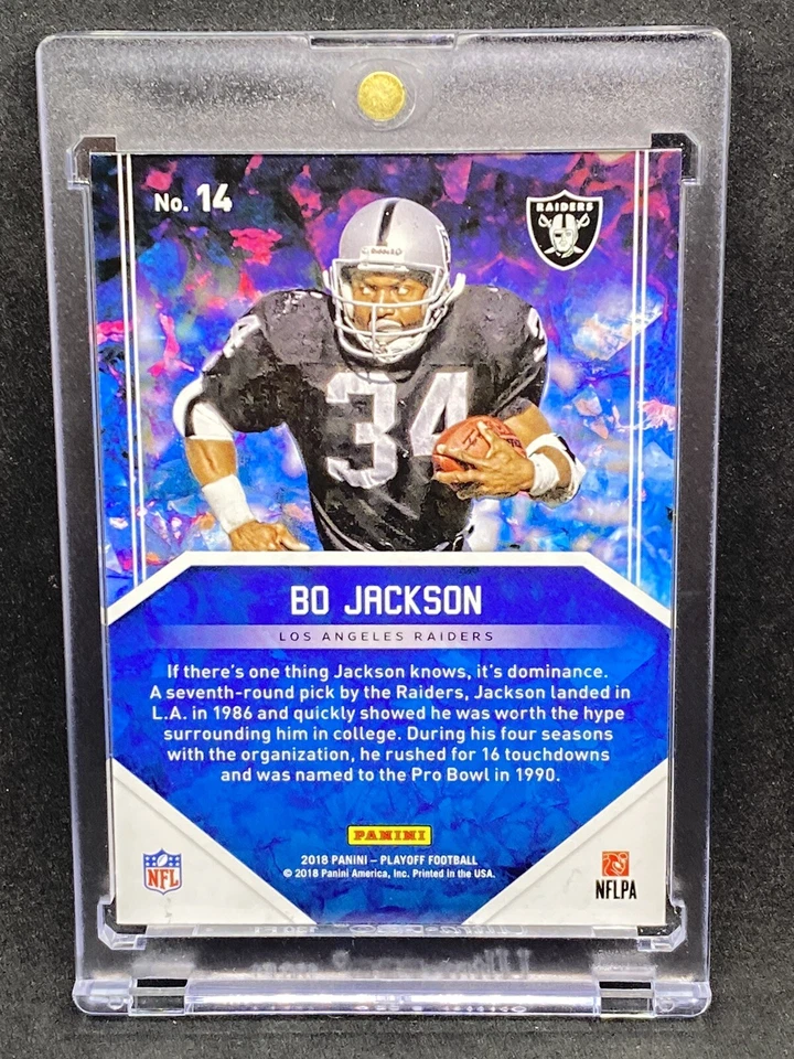 Tarjeta de inversión refractor de lámina holo rara Bo Jackson SSP PANINI RAIDERS Foto 2 de 2