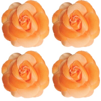 4x Brosche Ansteckblume Blüte Stoff Rose Stoffblume Orange Ø 9cm
