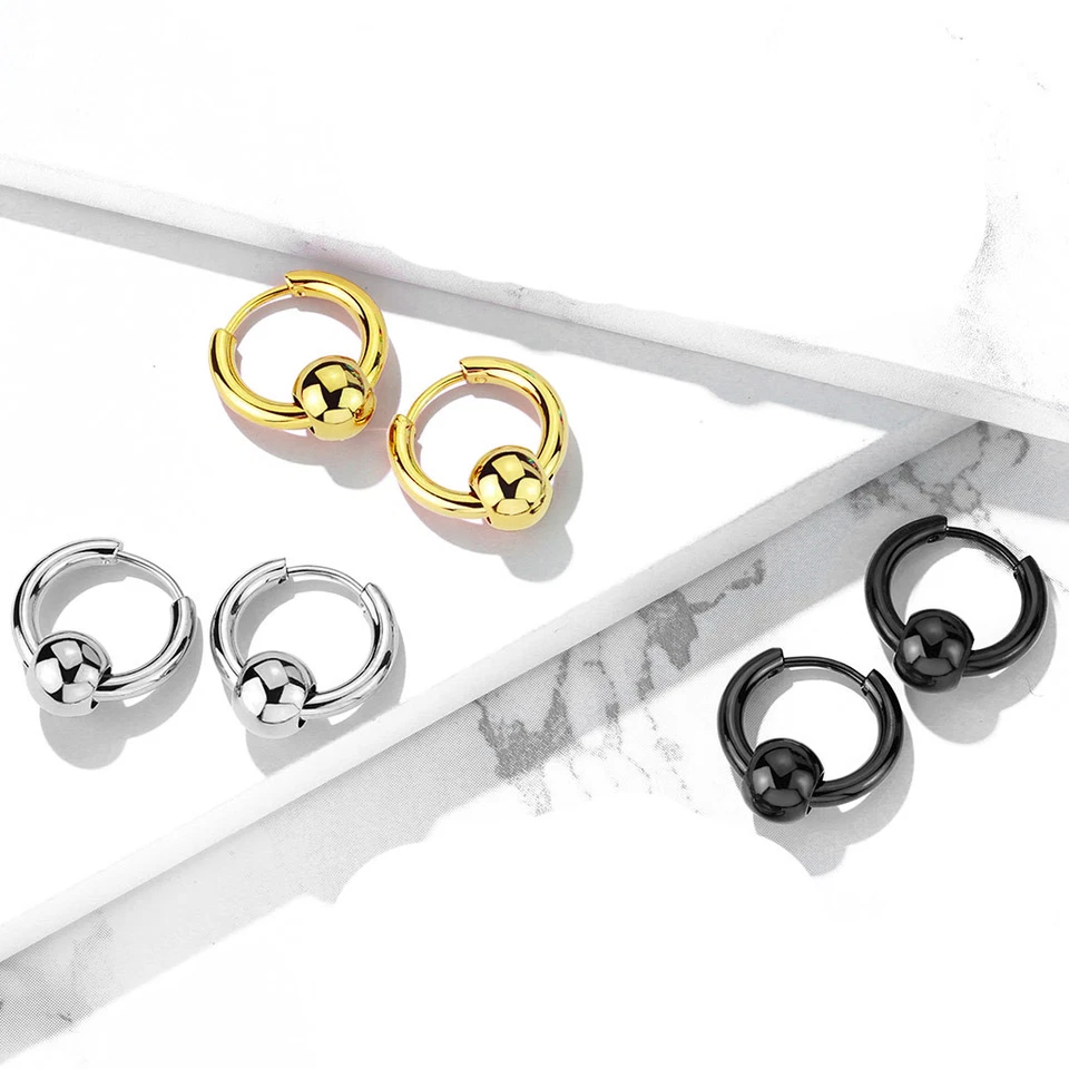 Par de pendientes de aro 20GA de acción con bisagra sin costuras negro oro IP o acero C282  Foto 2 de 4