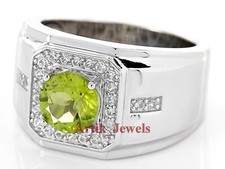 Naturel Péridot Pierre Précieuse Avec 14K Blanc Plaqué Or Bague Argent pour