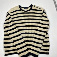 Polo Ralph Lauren cotton striped navy cream shoulder button sweater LG