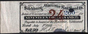Fitchburg and Worcester Railroad Co. Bond Dividend Coupon (July 1881) Punched