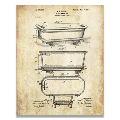 Bath Tub Soldering Brazing Plumbing Plumber Vintage Patent Poster 11x14 Inches