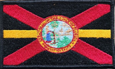 FLORIDA STATE Flag  Patch W/ VELCRO  Brand Fastener Thin Gold Black Version