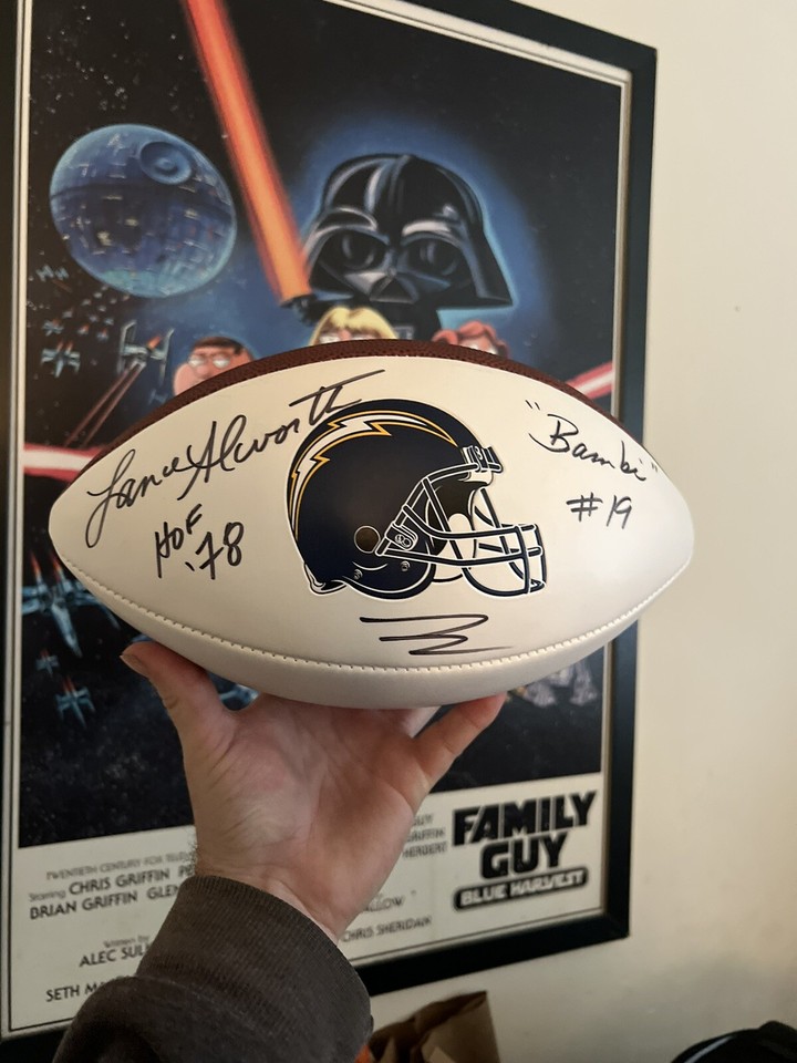 LANCE ALWORTH Autographed Signed Bambi Football HOF78 SAN DIEGO