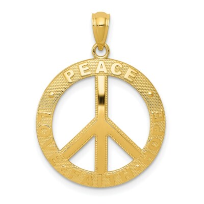 Echt 14kt Gelbgold FRIEDEN LIEBE GLAUBE HOFFNUNG Peace Zeichen Anhänger