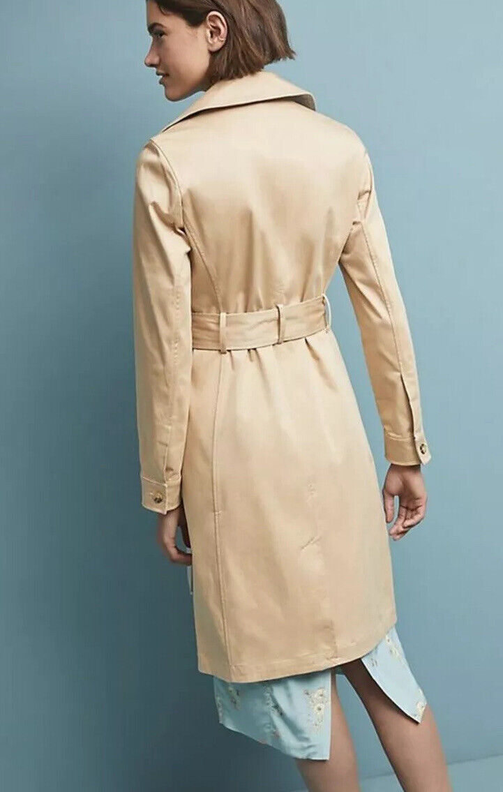 NEW Anthropologie Gingham-Lined Trench Coat Size Small Beige NEW Anthropologie Gingham-Lined Trench Coat Size Small Beige