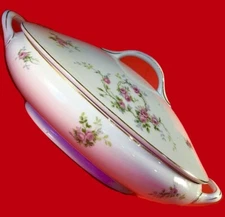 NAGOYA NIPPON TUREEN COVERED DISH PINK ROSES GOLD ACCENTS ANTIQUE 1800'S