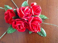 Vintage Millinery Flower Rose 5pc Lot Cotton 1 1/8" True Red for Hair Crown UA