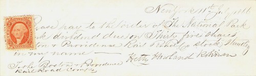 1866 BOSTON PROVIDENCE RAILROAD HETTY ROBINSON AUTOGRAPHE TIMBRE FISCAL NEW YORK