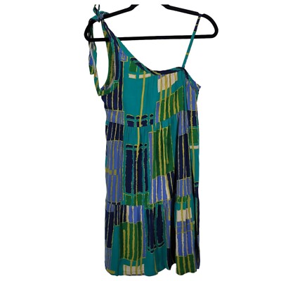 Tulle womens medium blue green knee length one shoulder tie dress rayon |  eBay