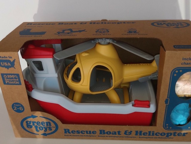 green toys rescue boat with helicopter