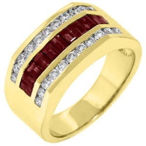 Channel Set Princess Cut Diamond Band For Men With Ruby In 14k White Gold Fascinating Diamonds
