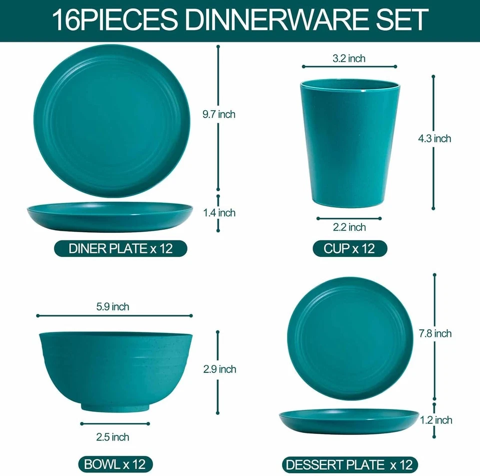 48 Pcs Wheat Straw Dinnerware Set for 12, Microwave Safe Plastic Dishes - Image 2 of 4