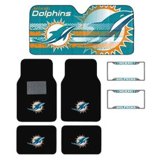 NEW NFL Miami Dolphins 4pc Carpet Floor Mats / Sunshade / 2 License Plate Frames