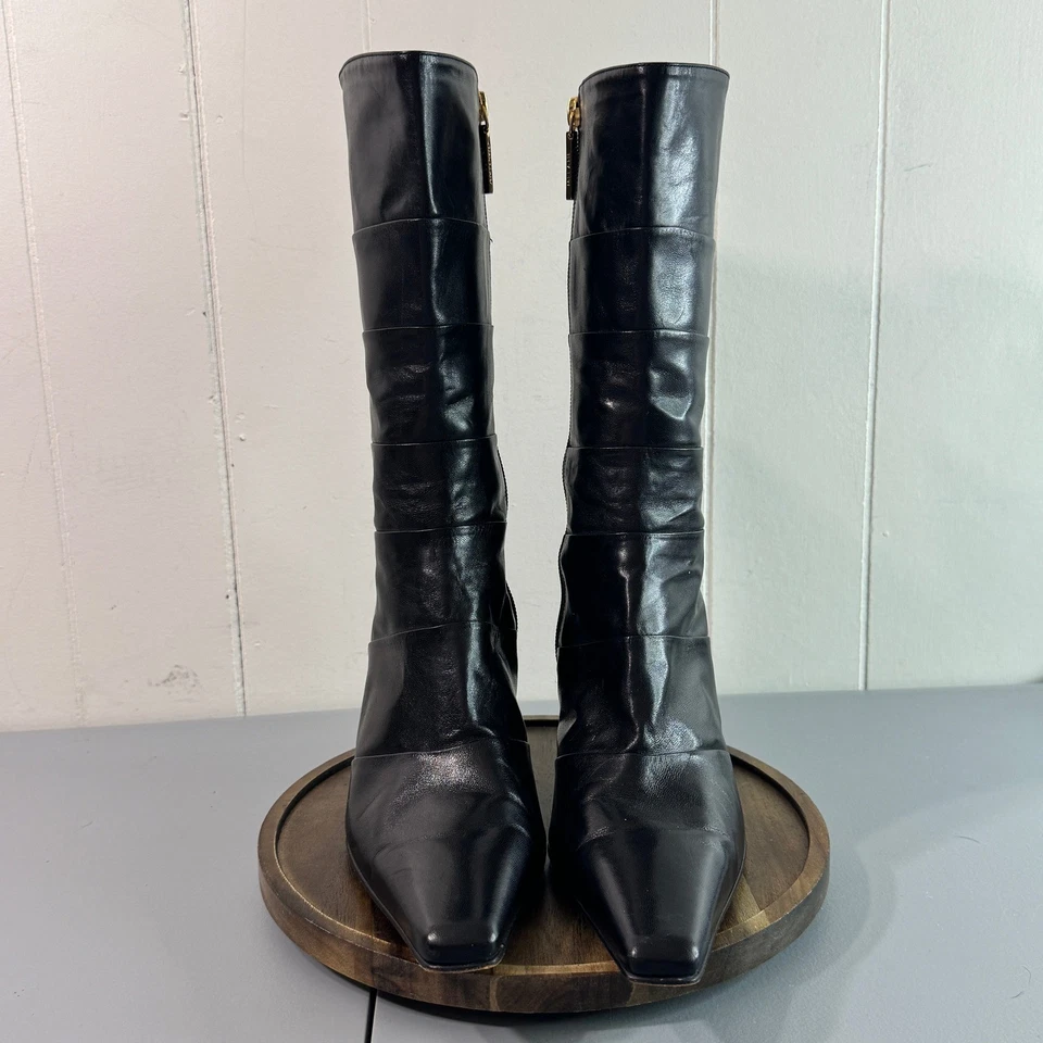 Botas Antonio Melani para mujer de cuero negro punta tacón de aguja talla 9M Foto 2 de 4