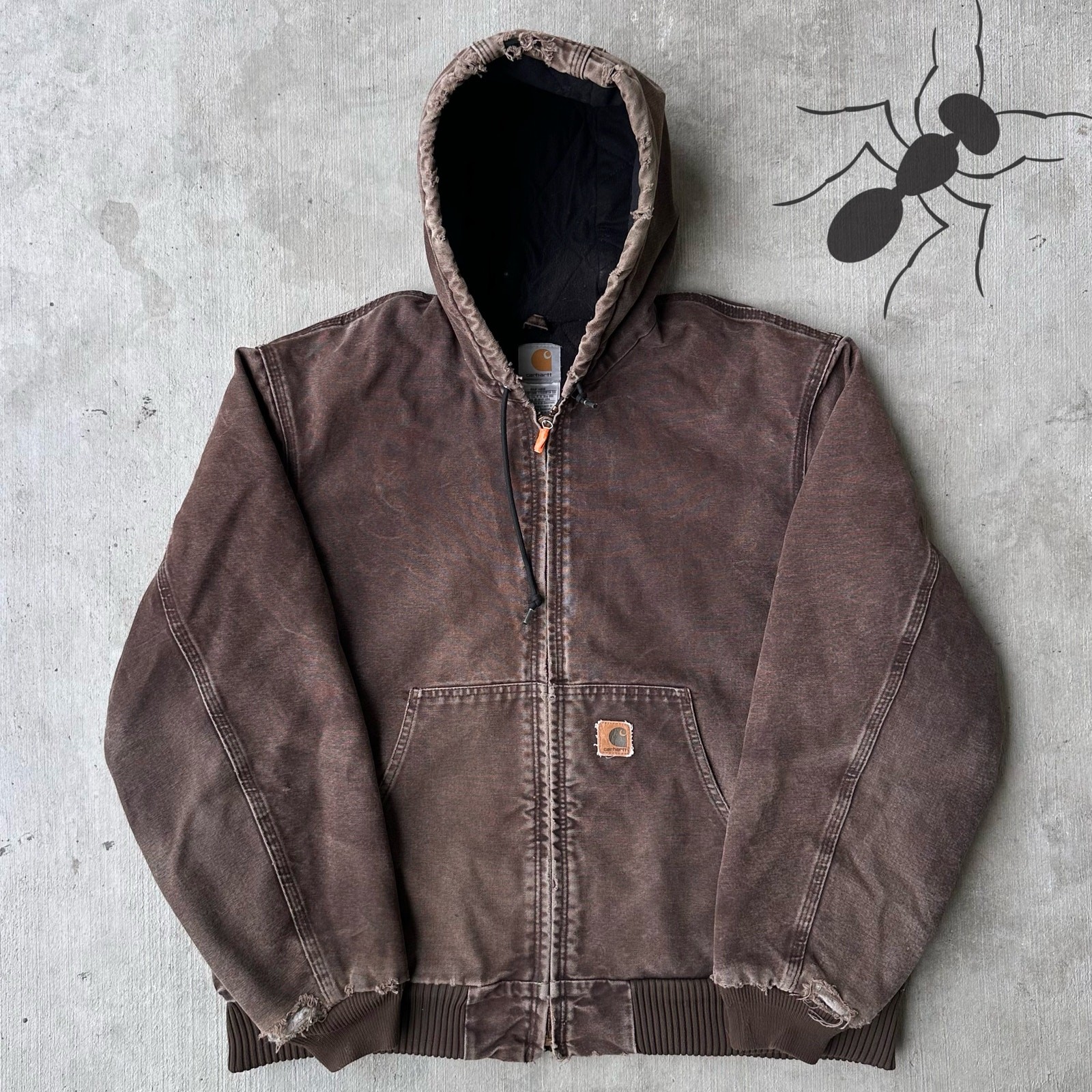 Vintage Y2K Carhartt Dark Brown Quilted Hooded Work Jacket