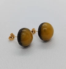 Genuine BALTIC AMBER Yellow Landscape Bog Oak Earrings 1.8g