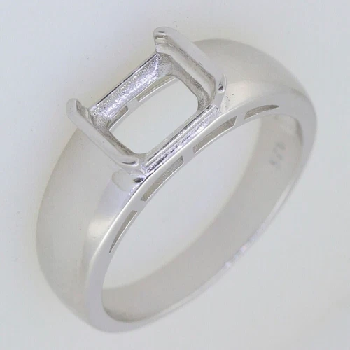 925 Sterling Silver Emerald Cut 9x7mm Bezel Setting Semi Mount Women Ring - Imagen 2 de 3