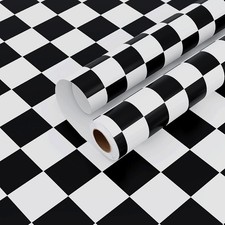 Checkered Wallpaper Peel and Stick Black and White Contact Paper 32" x 354"