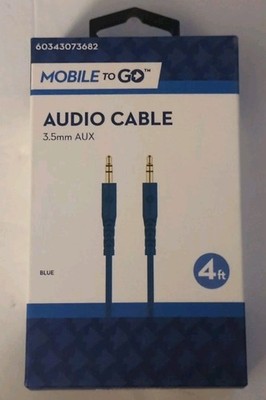 Mobile To Go Male to Male 3.5mm Aux Cable Blue 4ft New