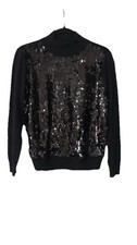 Ann Taylor Black Sequin Pullover Sweater Mock Neck Long Sleeve Size M Women