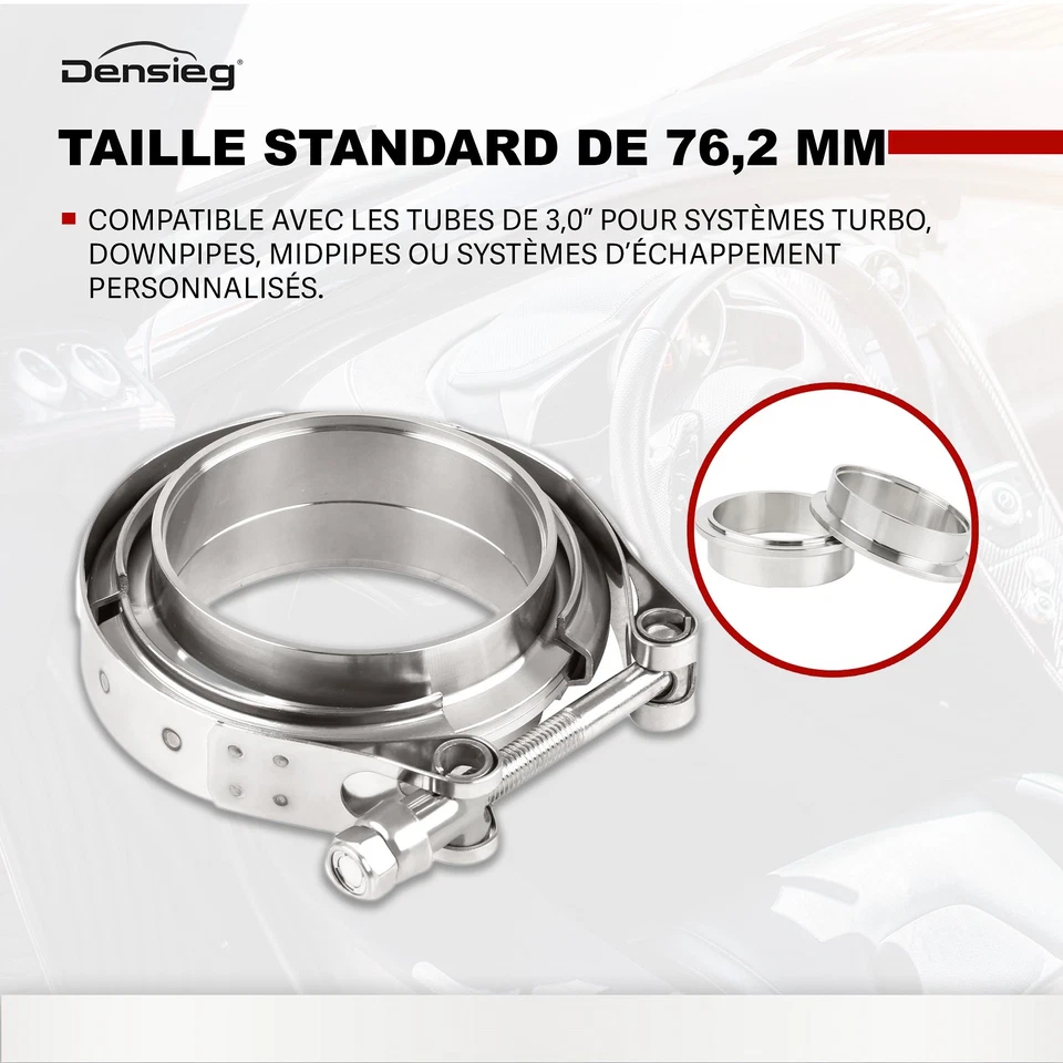 Densieg Collier V 76,2 mm 3" bagues soudage, centrage, bride échappement inox - Photo 3/4