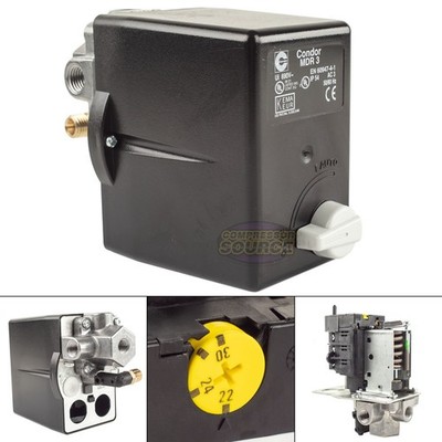 Condor MDR3/16RM 145-175 PSI 4 Port Pressure Switch 22A - 30A Overload 1/4'' FNPT