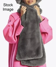 NWT Kurt Geiger Poppy Grey Faux Fur Thick Oversized Scarf Pull Through Loop
