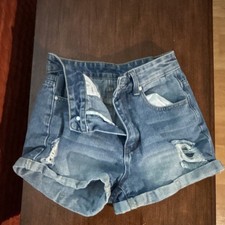 SheIn Distressed Cut Off Denim Shorts Blue Cotton US 6 Pockets