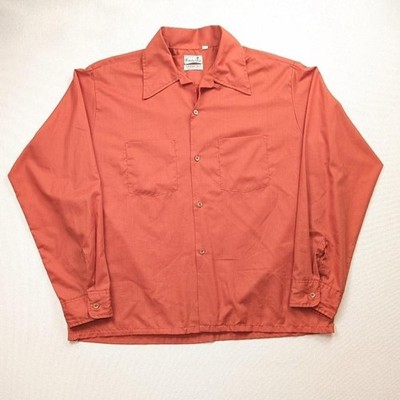 Vintage 60s Cambridge Button Up Loop Collar Board Shirt Size Large Orange Red