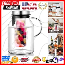 Glass Water Pitcher, Fruit Infuser Pitcher with Removable Lid, High Heat Resi...