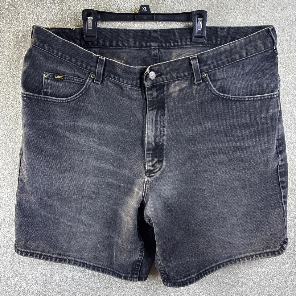 Pantalones Cortos De Colección Lee Dad Para Hombre Talla 40x8 Desteñidos Negros Denim Años 90 Pierna Ancha Foto 2 de 4