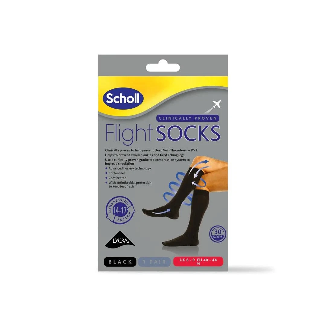 Scholl Flight Socks Men Women Compression Circulation Travel Black Size 6-9