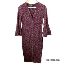 Lulus Midi Bodycon Dress Womens S Burgundy Button Stretch Ribbed Bell Sleeve Y2K