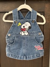 Vintage Baby Snoopy Overall Dress 3/6 Months Peanuts, EUC Denim Jean Embroidery