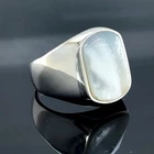 925 Silver Mother Of Pearl Signet Men Genuine Pearl Mens Ring