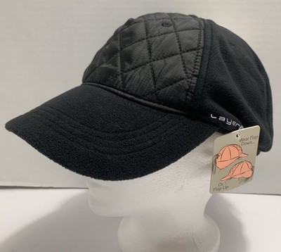 Layer 8 Quilted Fleece Hat Pony Tail Friendly Ear-warmer Flap --Women's OS Black