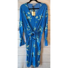 Dress Forum Blue Floral Tie Front Button Midi Dress Large FD2570 NWT