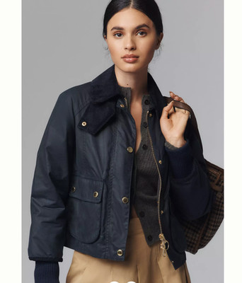 NAVY  ~ Barbour Cropped Beadnell Ladies Wax Jacket MSRP$488 British Elegance
