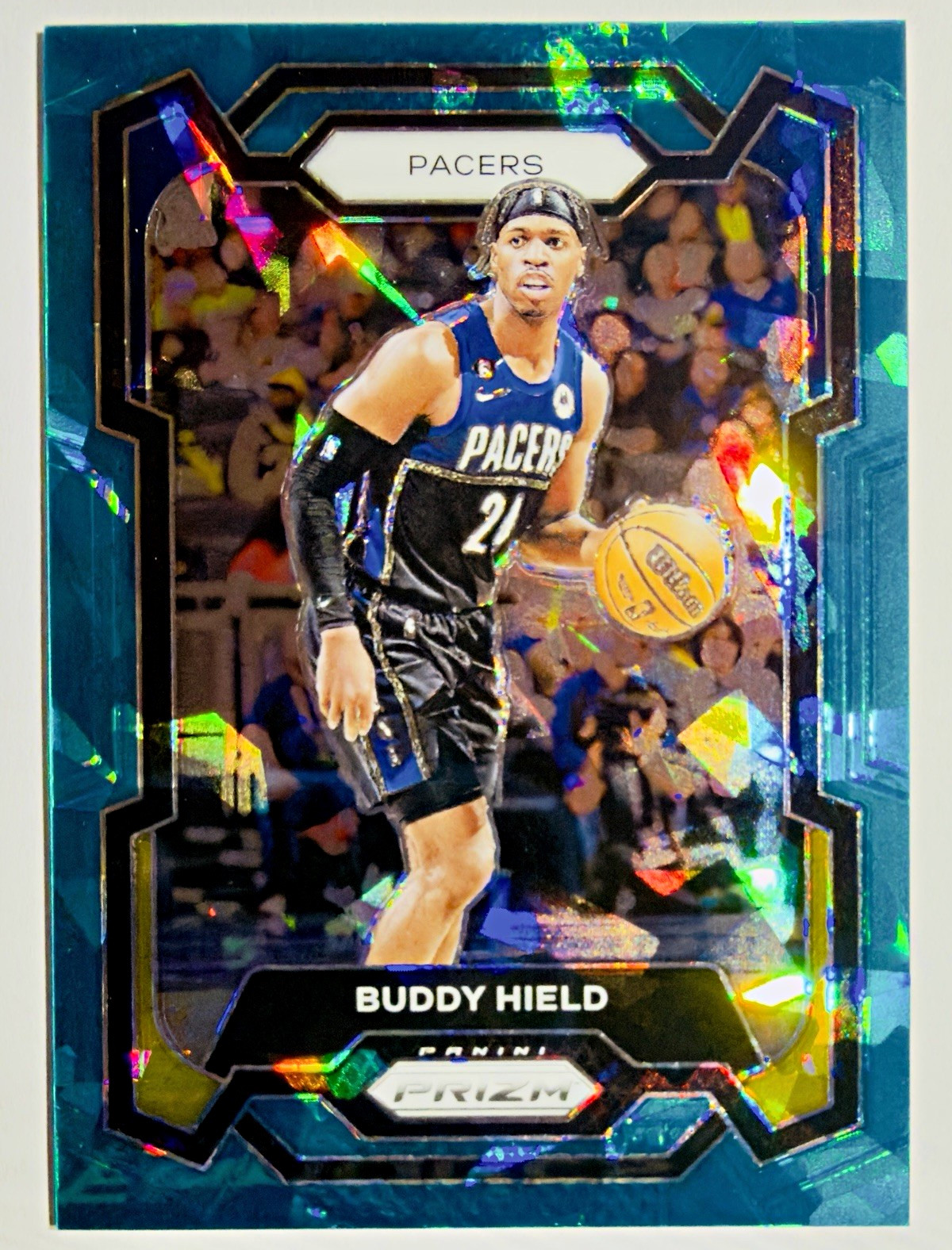 Panini Prizm 2023-24 Buddy Hield #77 Teal Ice Prizm Serial /225 Pacers