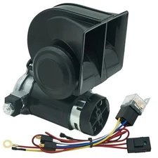Air Horn 12V Loud, Compact Twin Tone Trcuk Horn with Compressor and Relay Black