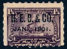 US Revenue Stamp Battleship RB25p H.E.B. & Co. cancel