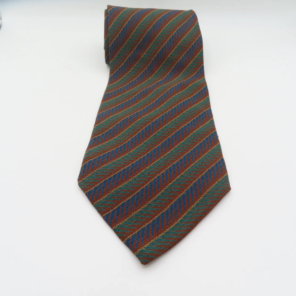 Gravata Giorgio Armani seda azul verde listrada vermelha 4" de largura 55" de comprimento Itália vintage - Imagem 3 de 4