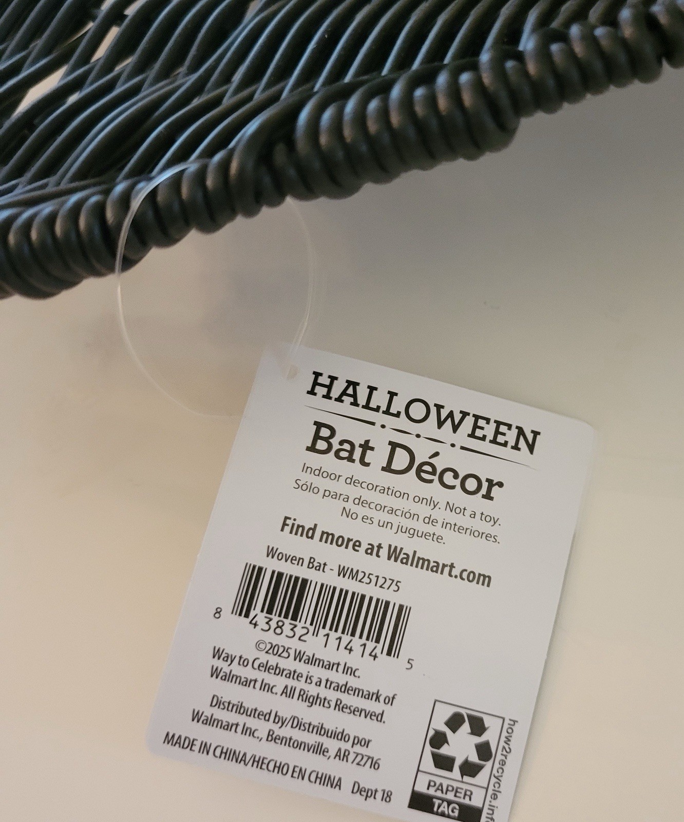 Way To Celebrate Black Wicker Bat Decor Halloween 9” x 15” Walmart Woven Hanging