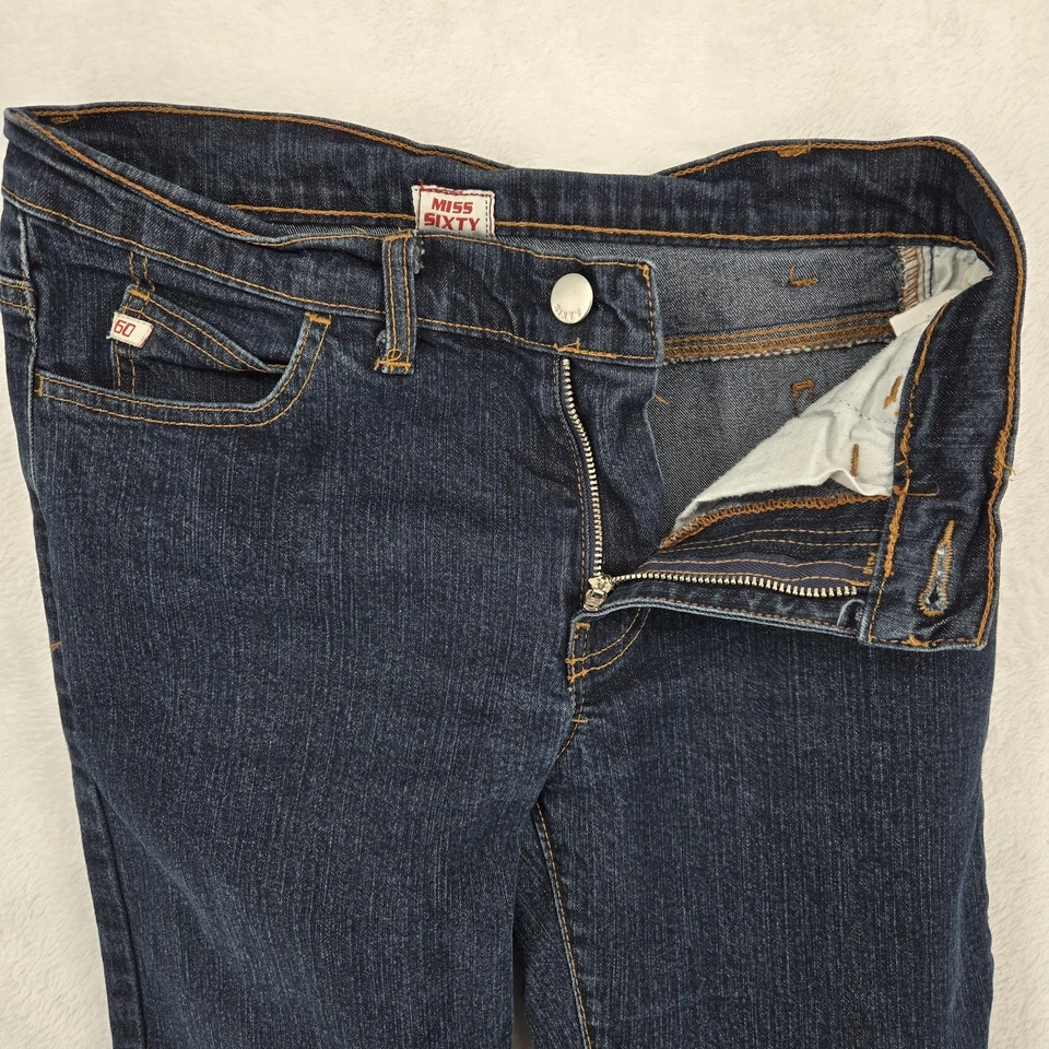 Pantalones de mezclilla Miss Sixty para mujer 27 azul bootcut elástico hechos en Italia tiro bajo Foto 3 de 4