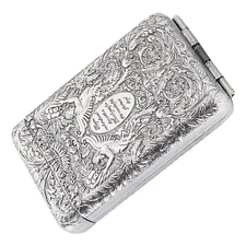 Silver Alloy Folding Cigarette Case For King Size Double Sided Box Vintage NEW