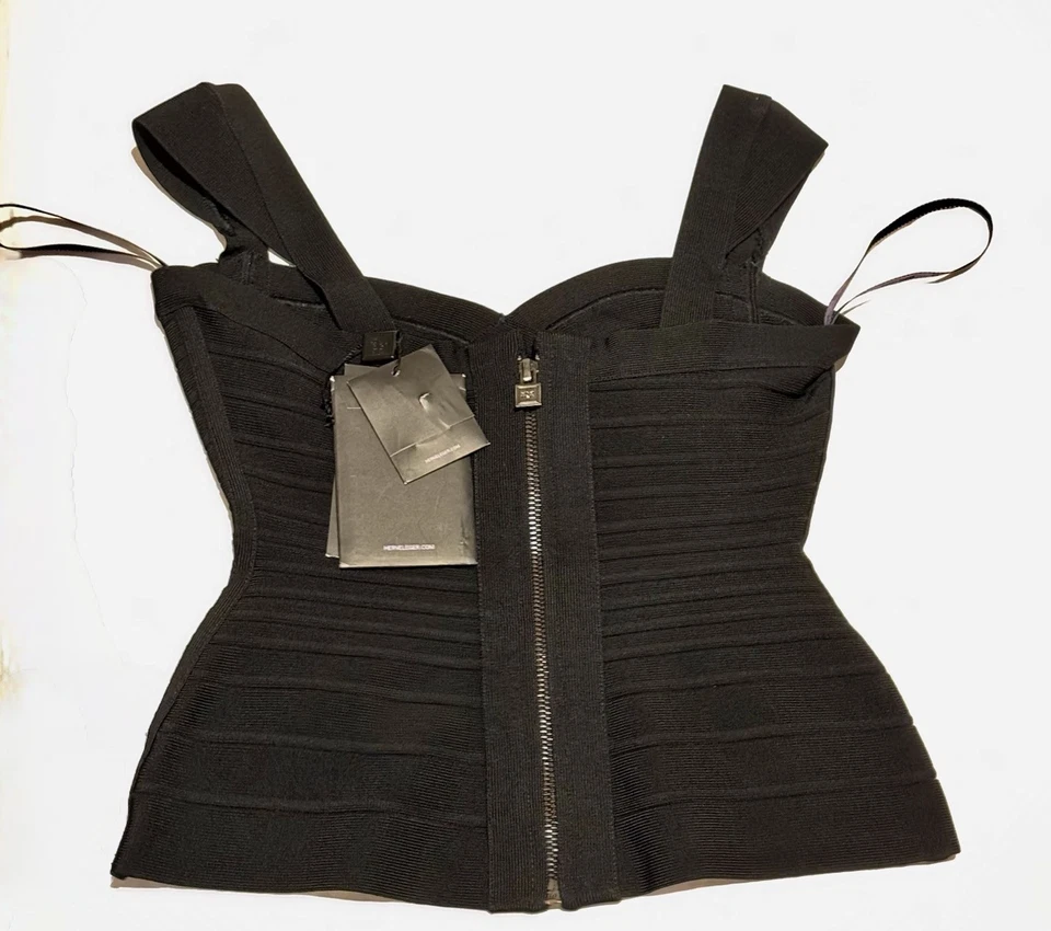 Nuevo con etiquetas Top Herve Léger Estilo Firma Sexy Rocha Vendaje Sin Mangas Negro Talla Xs Foto 4 de 4